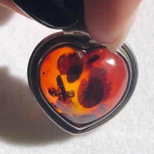 Orange Flecked Amber Heart Pendant